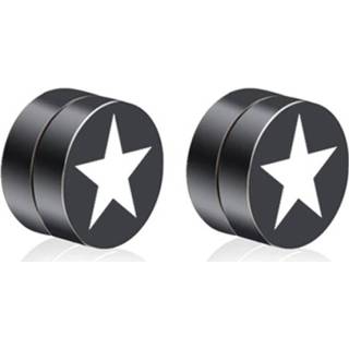 👉 Oorbel zwart zilverkleurig edelstaal mannen Magnetische heren oorbellen LGT Jewels Star 8mm