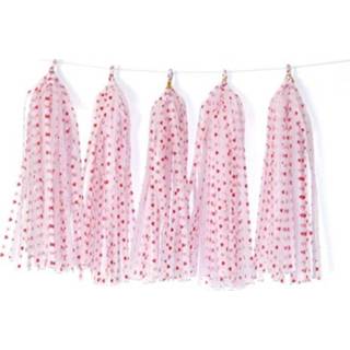 👉 Kwast rood papier active 6 pakjes kleur polka dot kwastjes verjaardag kamer decoratie lint guirlande (TM-0016 perzik hart rood)