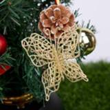 👉 Kunstbloem goud active 5 STKS Kerstboomdecoratie Vlinder Kersthanger, Kleur: