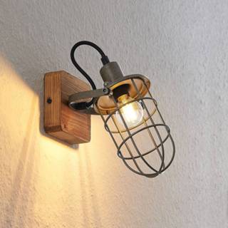 Wandlamp zwart hout metaal a++ licht Lindby Serima met kooikap