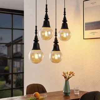 👉 Hanglamp zwart IJzer a++ Lucande Gesja hanglamp, 4-lamps, lang,