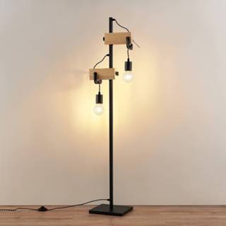👉 Vloerlamp zwart hout eiken a++ metaal Lindby Asya vloerlamp, hout,