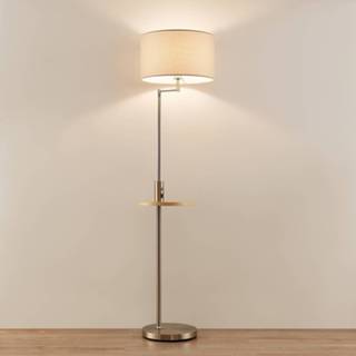 👉 Vloerlamp Nikkel Satijn IJzer a++ Lindby Zinia met legbord en USB,