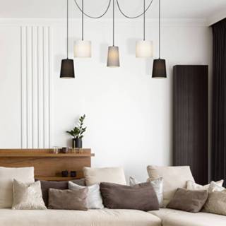 👉 Hanglamp zwart kunststof a++ wit 4107-055, 5-lamps, decentrale ophanging