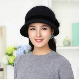 👉 Muts zwart active senioren Herfst en winter ouderen gebreide konijnenbont warme emmer dop (zwart)