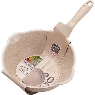 👉 Koekenpan beige active Dikke Bodem Maifan Stone Huishoudelijke Kleine Antikleefpan Frituurpan, Kleur: 20cm Zonder Deksel