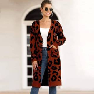 👉 Gebreide trui XL active Modieuze met luipaardvest in lange stijl (kleur: koffie Maat: XL)