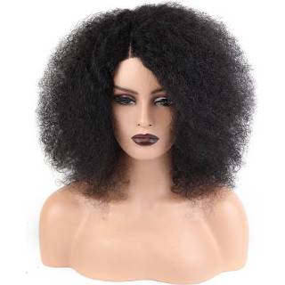 👉 Pruik zwart active vrouwen Toocci Dames Midden Kort Haar Pluizig Kleine Krullend Afro Kinky 16 inch Natuurlijke Gesloten