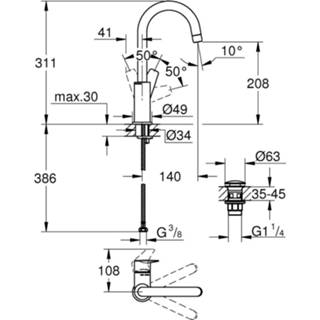 👉 Wastafelkraan chroom Grohe Bauedge XL-Size 23911001 4005176555237