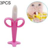 👉 Tandenborstel roze siliconen active baby's 3 STKS Baby Training Banaan Vorm Veilig Waggel Bijtring Kauwen Speelgoed Tandjes Ring Cadeau voor (Pink-B)