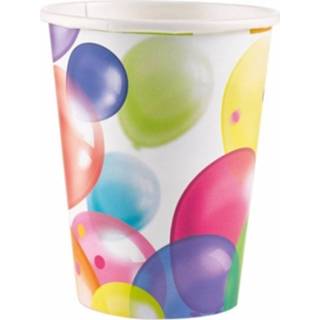 👉 Beker karton papier multikleur Feest Bekertjes Met Ballonnenopdruk 250ml 8st 8719538127593