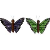 👉 Groene paarse houten kinderen 2x dieren magneten en vlinder