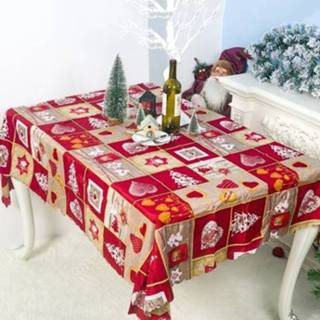 👉 Tafelkleed geel polyester active 2 STKS Kerst Cartoon Gedrukt Ornament, Afmeting: 150x180 cm (Geel Lijnrooster)