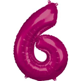 👉 Folie ballon roze Amscan Folieballon 55 X 88 Cm Nummer 6 194099010825