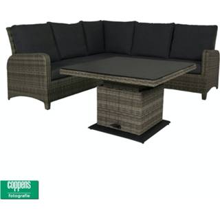 👉 Dining set grijs wicker Exclusief Aruba lounge met sandigo vario tafel 90cm DH lichtgrijs