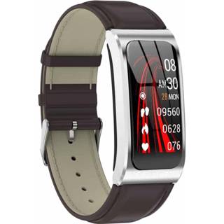 👉 Smartwatch zilver active AK12 1,14 inch IPS kleurenscherm IP68 waterdicht, lederen horlogeband, ondersteuning oproepherinnering / hartslagmeting bloeddrukmeting slaapbewaking voorspellen menstruatiecyclus intelligent (zilver)