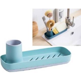 👉 Tandenborstel blauw active Badkamer Zeep Gootsteen Spons Veeg Houder Opbergrek (Lichtblauw)