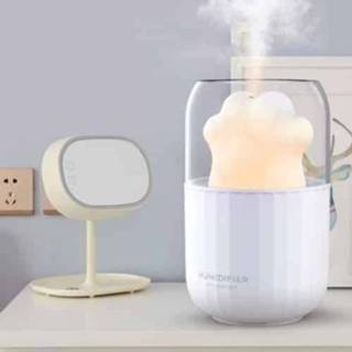 👉 Nachtlamp wit active Kat Klauw Vorm Aromatherapie Nano Verstuiver Automatische Alcohol Sproeier USB Kleurrijk Nachtlampje Mini Luchtbevochtiger (Wit)