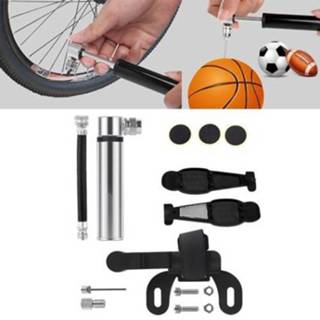 👉 Fiets plastic zilver active Handleiding mini draagbare aluminiumlegering pomp + lijmvrije bandenpleister bandenlichter (zilver)