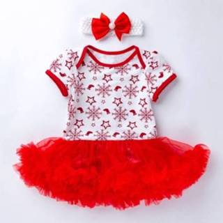 👉 Rompertje 66 active baby's Kerst Baby Korte mouwen Cartoon Print Romper Jurk Mesh Tutu Rok (Kleur: Sneeuwvlokken Maat: 66)