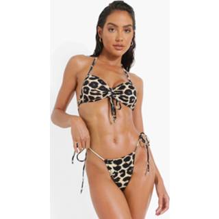 👉 Geribbeld Klein Luipaardprint Bikini Broekje, Brown