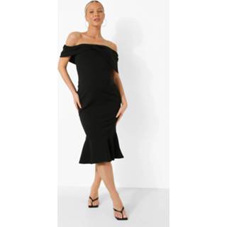 👉 Zwangerschap Midi Jurk Met Strik En Open Schouders, Black