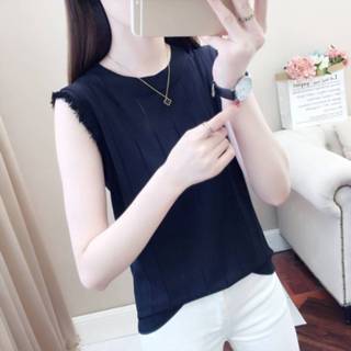 👉 Kwast zwart zijde active IJs gebreid kwastje hemd los mouwloos T-shirt (kleur: maat: gratis maat)