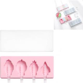 👉 Stokje blauw siliconen active 2 STKS handgemaakte cartoon zelfgemaakte ijs stok ijsvorm met deksel DIY ijsdoos, stijl: schattig fruit (blauw)