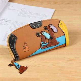 👉 Portemonnee active vrouwen Cute Stitching Puppy Rits Lange Handtas Dames (Koffie)