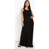 👉 Petite Geplooide Maxi Jurk Met Bandjes, Black