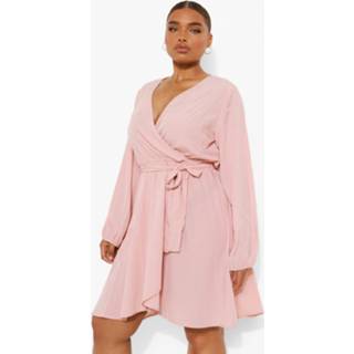 Jurk rose Plus Wikkel Met Franjes En Lange Mouwen,