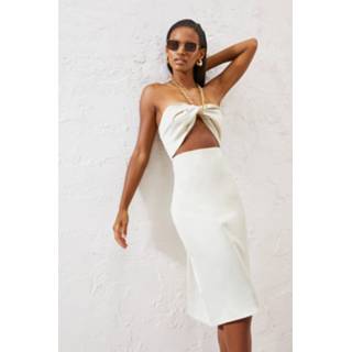 👉 Satijnen Midi Jurk Met Uitsnijding, Cream