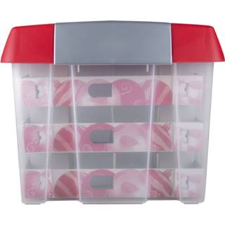 👉 Opbergbox transparant rood polypropyleen Kerst Nesta 60l + Verhoogd Deksel Met Trays Voor 60 Ballen - 8711112009554