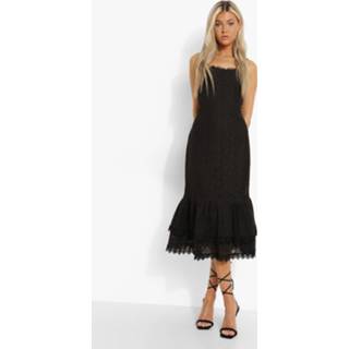 👉 Tall Gehaakte Kanten Bodycon Midi Jurk, Black