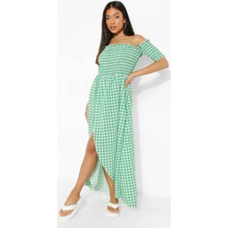 👉 Petite Geplooide Ginghaml Maxi Wikkel Jurk, Green