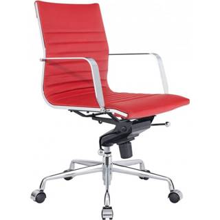 👉 Feel Furniture - Luxe Executive Bureaustoel Van 100% Rundleer - Lage Rugleuning - Rood