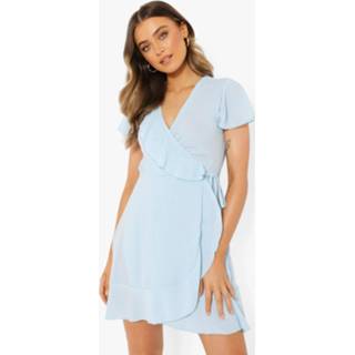 👉 Jurk Met Ruches En Ceintuur, Light Blue