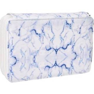 👉 Etui blauw marmer PU vulling active 216 gaten 4 ritsen patroon schets briefpapier opbergtas (blauw)