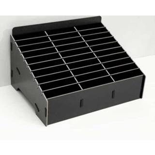 👉 Mobiele telefoon zwart houten active multi-cell filmstandaard desktop display rack, 30 roosters, afmeting: 31.5x23.5x18.5cm (zwart)