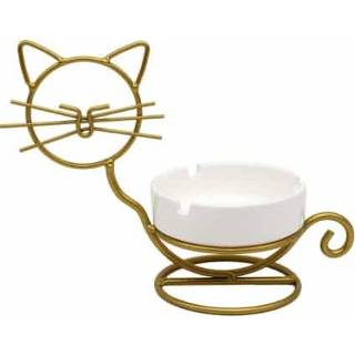 👉 Asbak keramische goud groot active Iron Cat Restaurant Coffeeshop Bar Decoratie, Kleur: Goud, Maat: