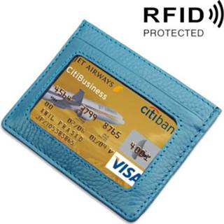 👉 Kaarthouder blauw leer active Koeienhuid Lychee Textuur Open Type Effen Kleur RFID Blokkerende Kaarttas Beschermhoes (Blauw)