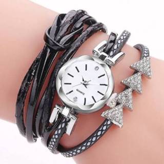 👉 Kerstboom zwart PU active vrouwen 2 stuks dames driehoek vorm riem quartz horloge armband (zwart)