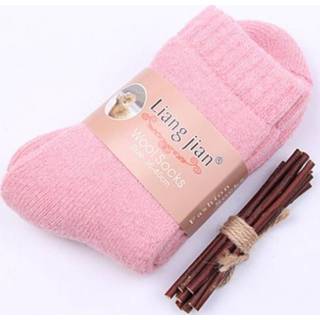 👉 Warme sokken roze wol active mannen vrouwen Thicken Thermische Kasjmier Winter Middenbuis (Roze voor Dames)