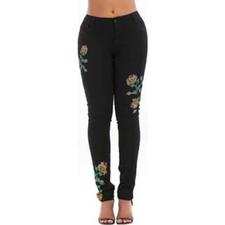 👉 Broek zwart s active Stretch denim borduurwerk Hot hoge taille (kleur: maat: S)