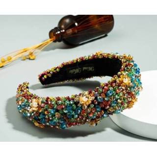 👉 Spons goud fluwelen stof active vrouwen Verdikte handgemaakte kralen hoofdband parel bloem dames (kleur)