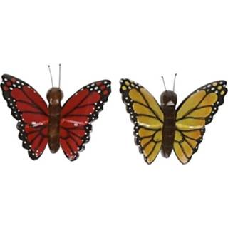 👉 Rood geel houten kinderen 2x magneten vlinders en