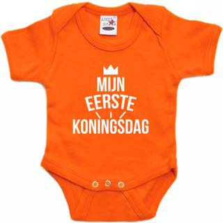 👉 Rompertje active baby's oranje mijn eerste koningsdag romper met kroontje - voor babys