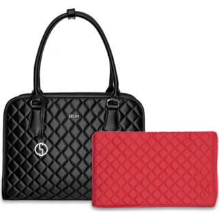 👉 Laptoptas geweven stof rood active stiksels schoudertas vrouwen zwart SOCHA Dames Black Diamond Midi 14 inch 4029276049472