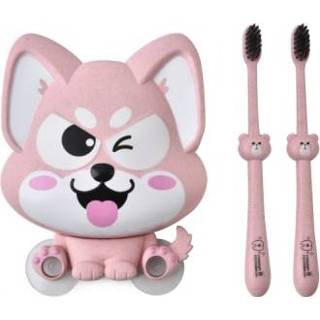 👉 Tandenborstel roze active Cartoon Dog Suction Wall Tandpasta Plank, Afmeting: 16x14x5cm (roze)