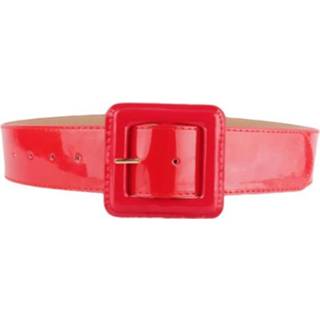 👉 Brede riem rood PU active vrouwen Vierkante gesp lederen glanzende voor dames, afmeting: 1030 x 48 cm (rood)